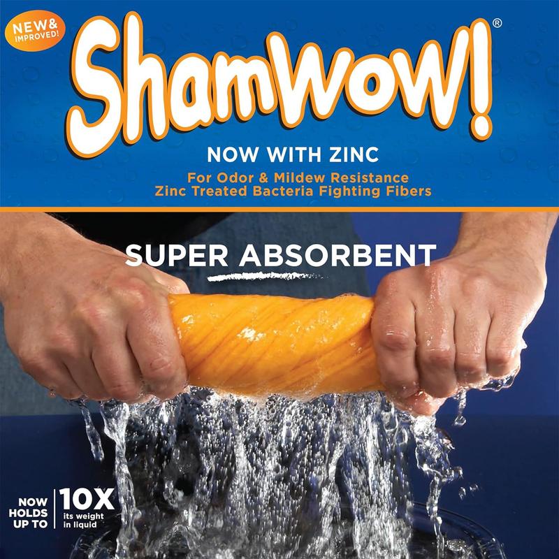 ShamWow Original Absorbent Multi-Purpose Cleaning Shammy Chamois Towel Cloth 20x23.5 In Machine Washable Trimmable Holds 10X its Weight in Liquid