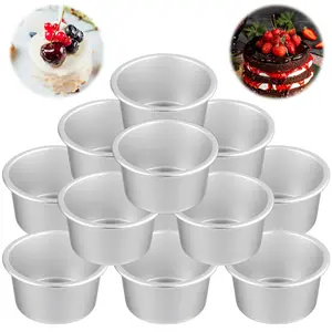 12 PCS Mini Aluminum Round Cake Pans, Nonstick Pudding Baking Molds for Muffin, Cheesecake, Tart, 3.74 x 2 x 2.87 Inch