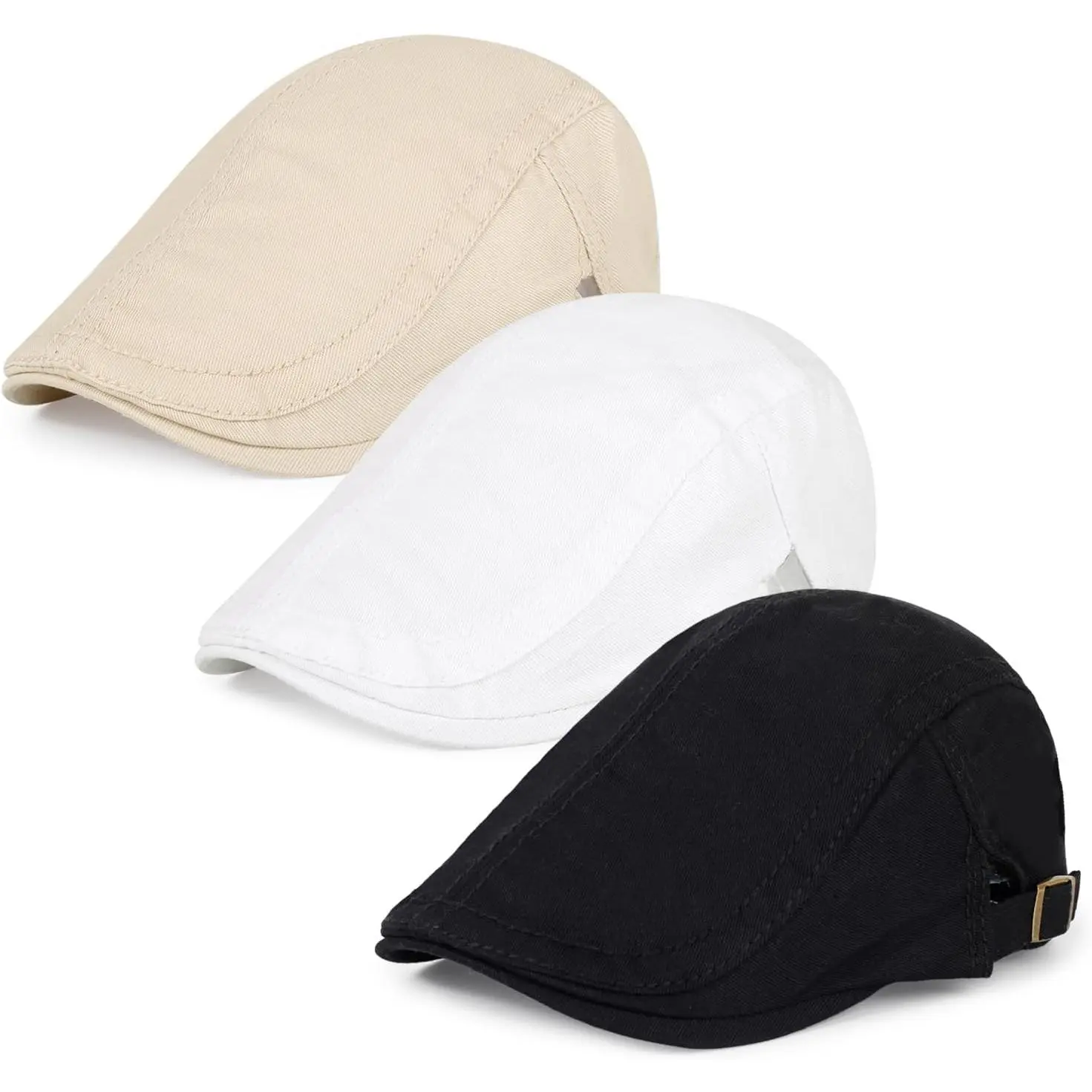 3Pcs Cotton Newsboy Hat for Men Cool Adjustable Flat Cap