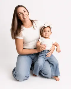 Mommy and Me Matching Top | Baby & Toddler Tee + Women’s Crop Top | Ava Ribbed Tee Ivory Glow | Cute Kids & Mom Outfit for Everyday Wear
