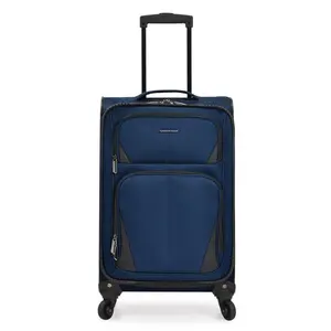 Durable Twill Polyester 22-Inch Softside Carry-On Luggage with Spinner Wheels, Expandable, 2 Exterior Pockets, Navy, Durable Luggage & Bags