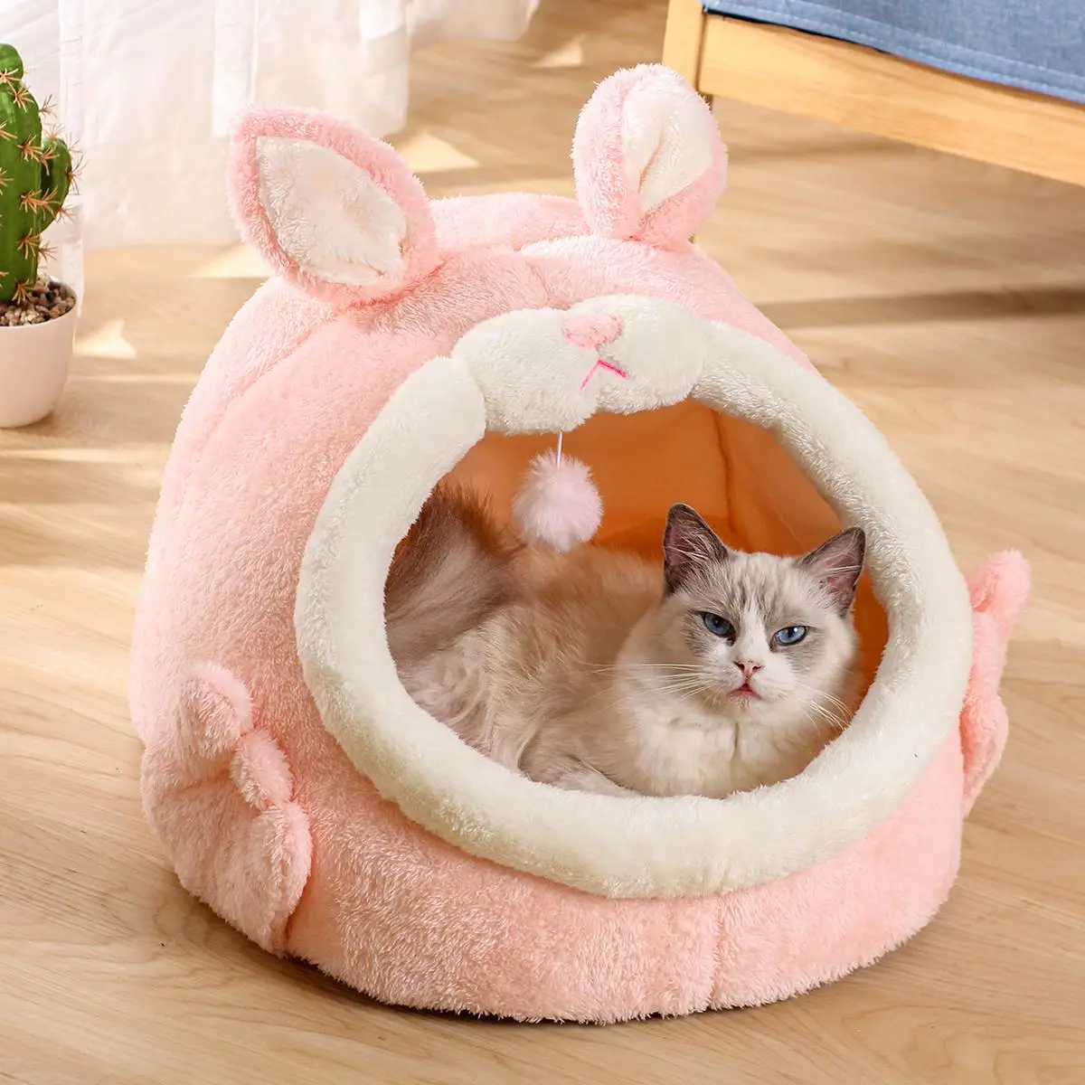 Cat Bed, 1 Count Cute Rabbit Design Pet Bed, Pet Warm Sleeping Bag, Pet Supply For Indoor And Outdoor Use