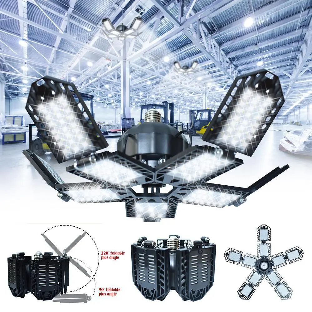 Deformable LED Garage Ceiling Light, Super Bright E26-E27 Screw-in Adjustable Bulb, High Bay Shop Lights for Warehouse, LED Commercial Lighting, Industrial Factory Light