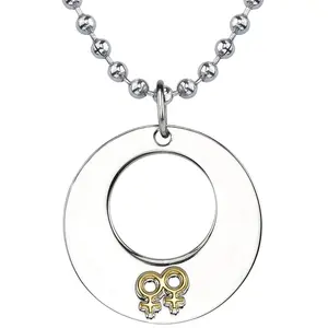 Double Female Symbol Venus Open Circle Stainless Steel Pendant With Steel Ball Chain Daily Birthday Anniversary Female
