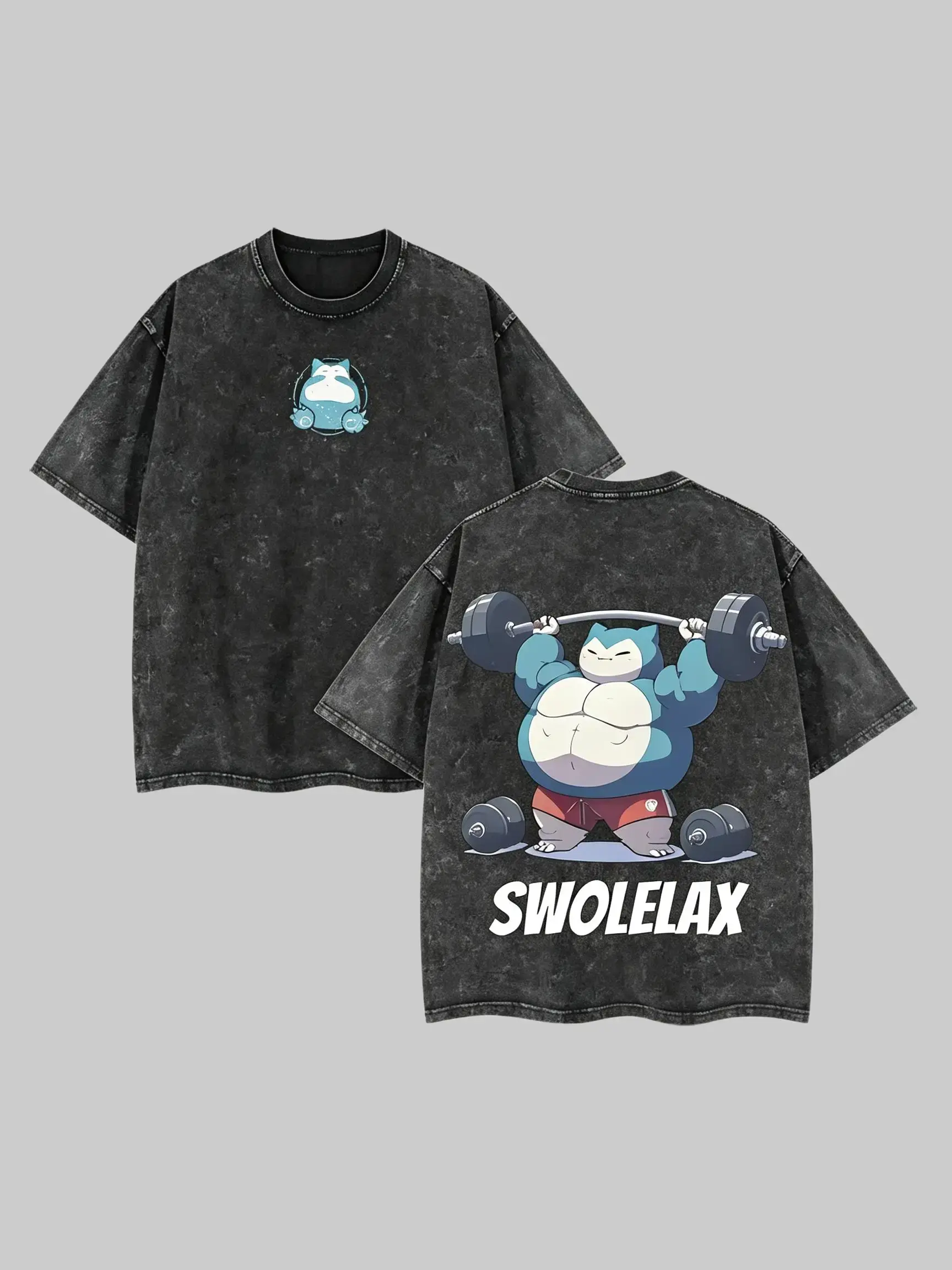 Vintage Washed Oversized T-Shirt with Funny Monster Graphic Print, Unisex Cotton Casual Top for Gym & Streetwear, Tshirt, Distressed Look, 2Xl, Short Sleeve, Cold Wash, Loose-Fitting
