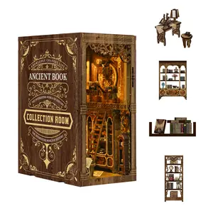 Bookends Model DIY Exquisite Ornaments 3D Miniature Dollhouses Bookshelf Room Decorations Mini Craft Kits Living Room Tabletop Decorations Holiday Gifts for Thanksgiving Halloween Christmas Birthdays Tools Glue Batteries Not Included