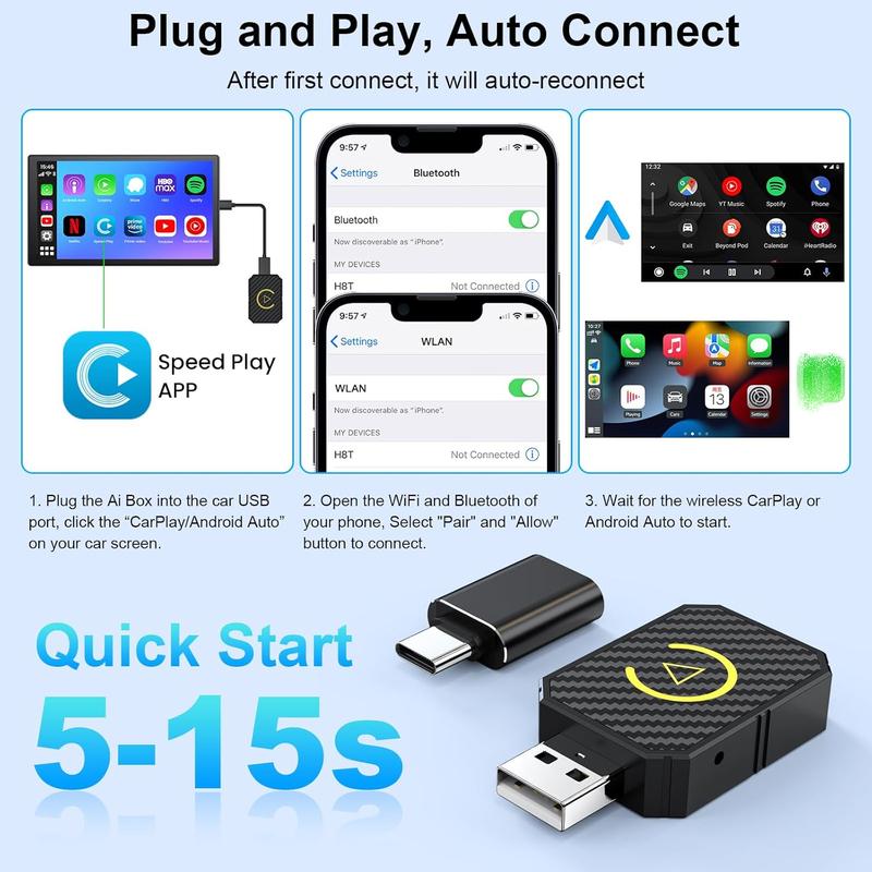2 in 1 Wireless  CarPlay Adapter, Converts Wired to Wireless for Factory Wired CarPlay Cars from 2016+ Android Auto Driving