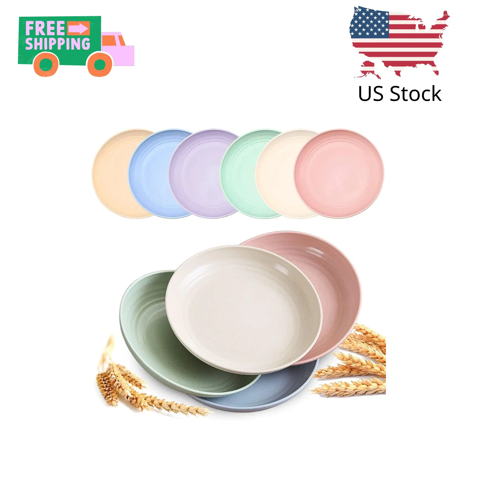 6 PACK Unbreakable Dinner Plates, 6.9 Inch Wheat Straw Plates, Reusable Deep Plastic Plate