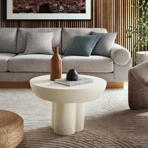 Modway Caspian Round Concrete Coffee Table in White