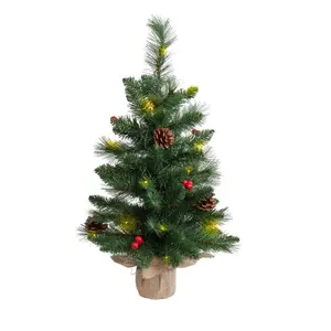 2 ft. Pre-Lit Artificial Christmas Tree with Decorative Pinecones and Burlap Base