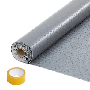 Gaomon 7.5x17 ft PVC Rubber Garage Floor Mat, 2mm Thick Non-Slip Diamond Plate Mat Roll with Raised Texture, 33FT Tapes for Car Parking (SUVs, Trucks), Indoor Floor Protector