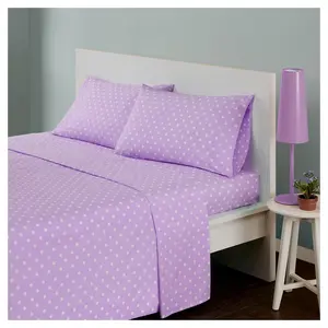 Full Polka Dot Printed Cotton Sheet Set Purple