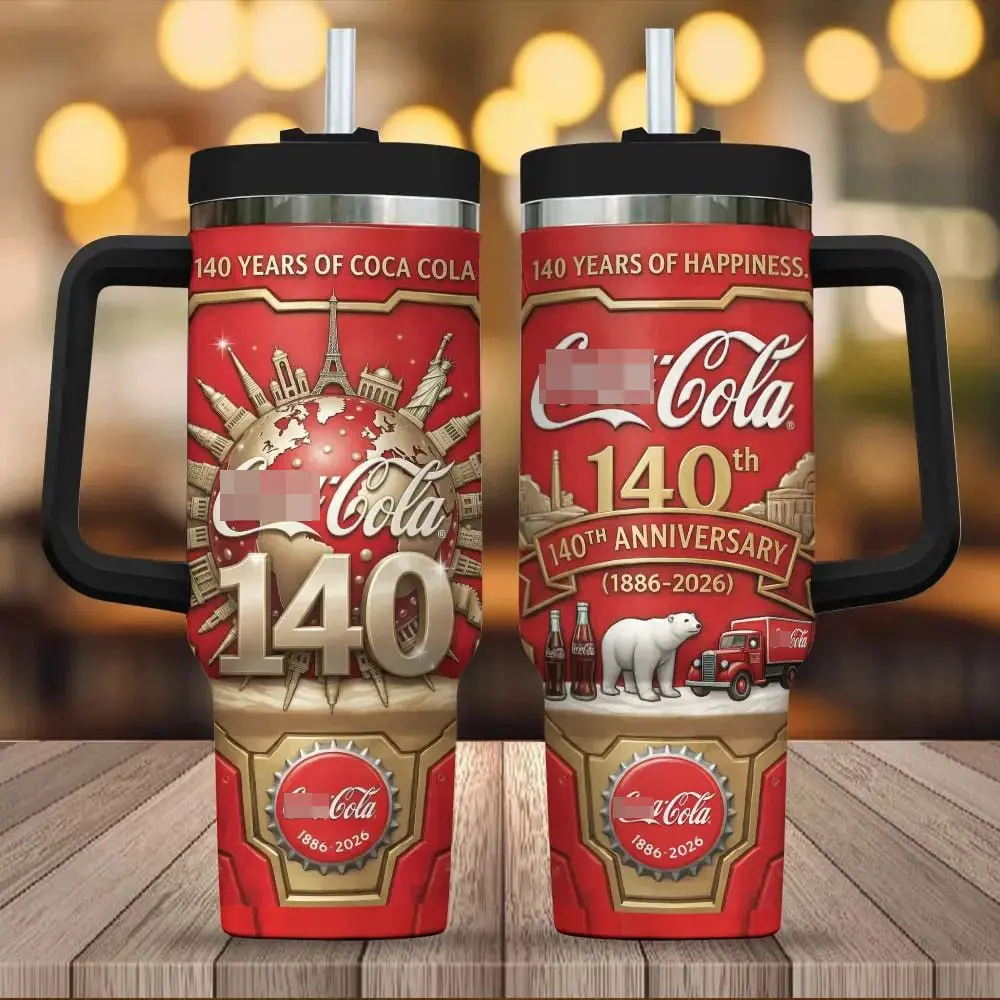 40oz Stainless Steel Tumbler with Handle 140 Years Anniversary Style Vintage Insulated Coffee Mug insulated travel mug big capacity tumbler patriotic tumbler retro drinkware anniversary tumbler 2026