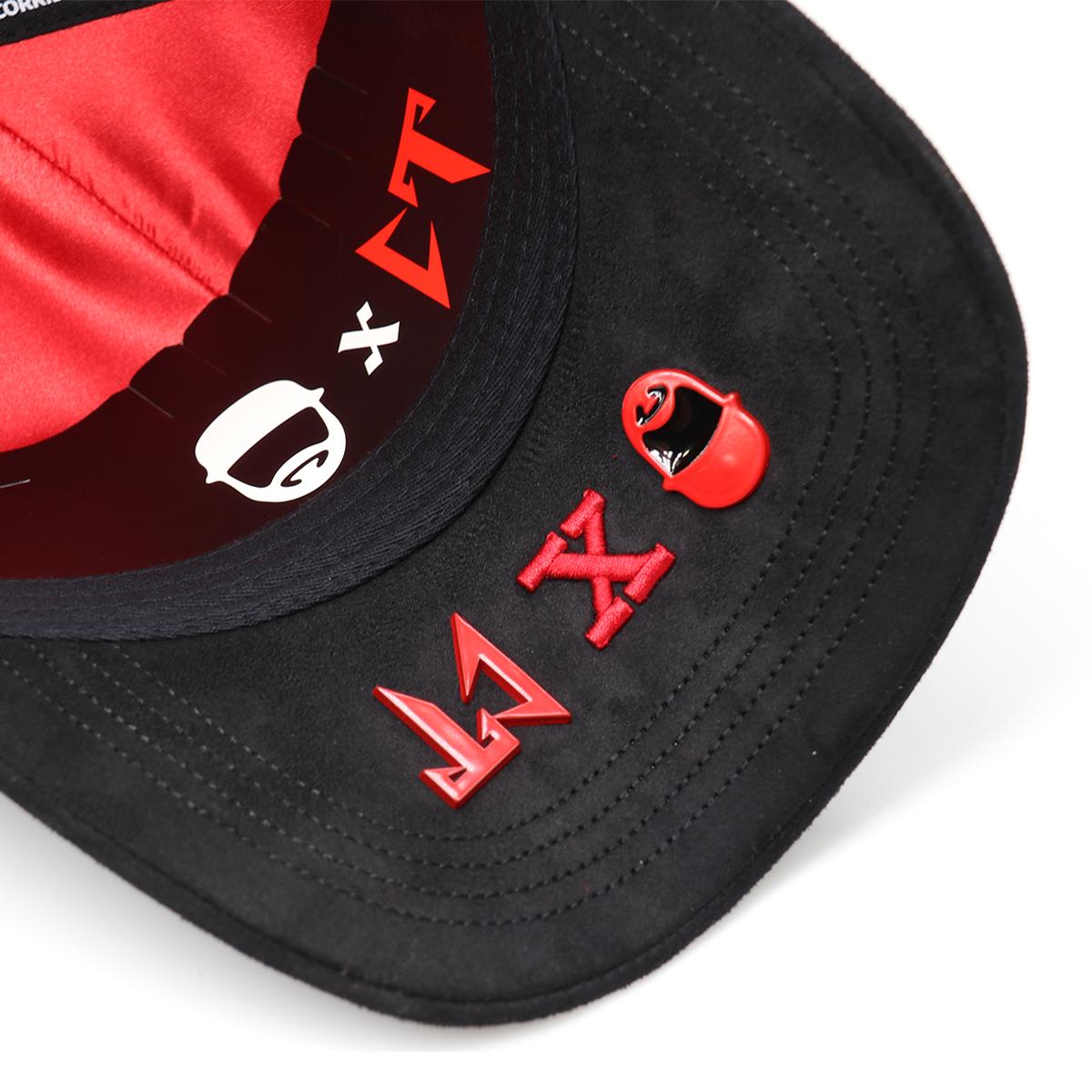 Trendy Black Hat with Sparkling Red Text & Flower Appliqués, Adjustable Hip Hop Style