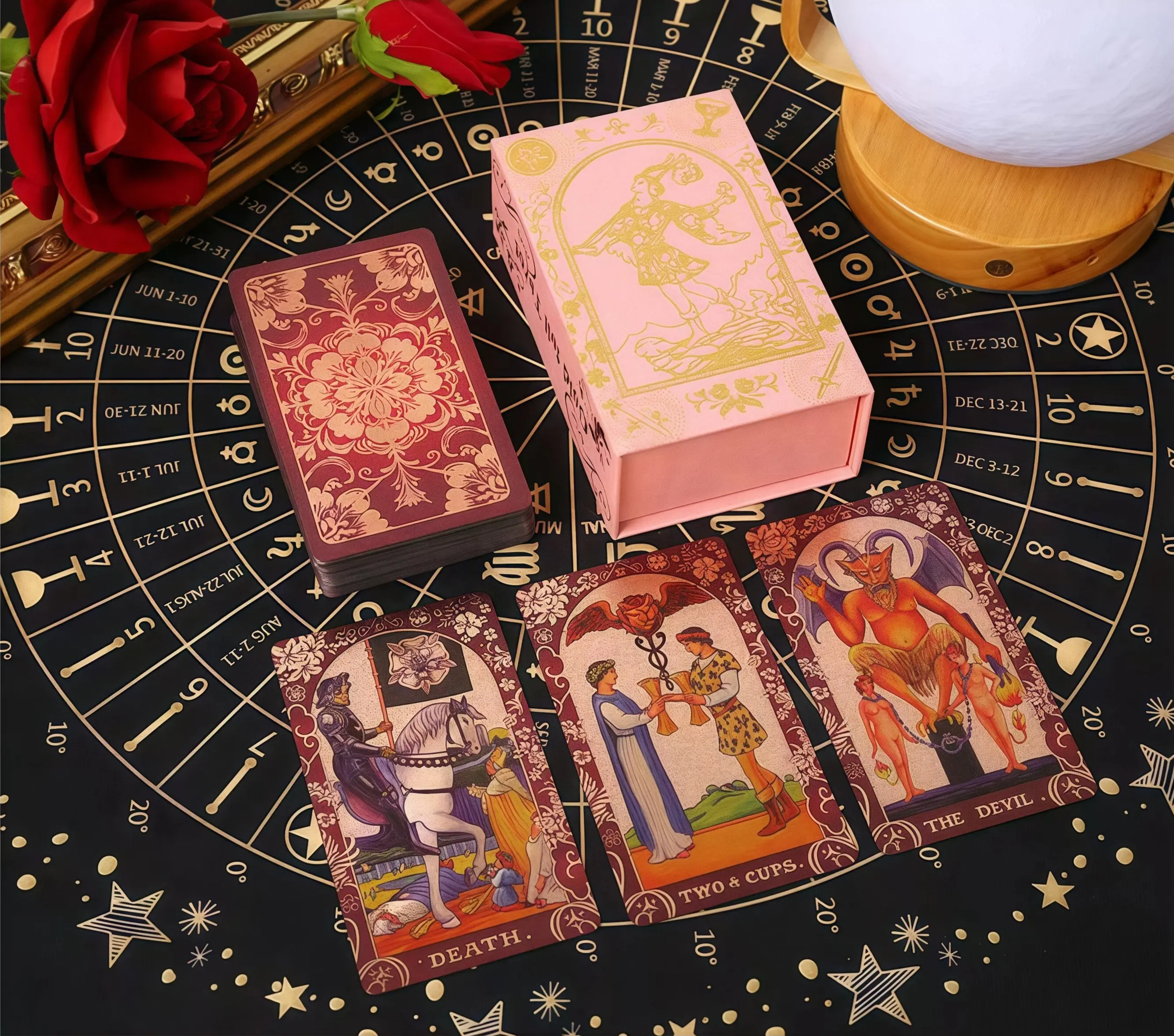 Pink Holographic Tarot Deck Gold Foil Color Shifting Waterproof Cards Complete Gift Set with Guidebook Luxury Box
