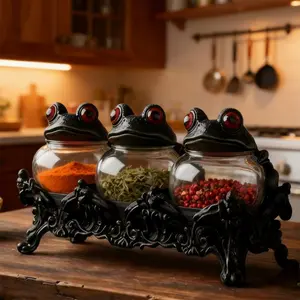 Witchy Frog Apothecary Spice Jars, Handcrafted Vintage Class Apothecary Jars with Frog Lids, Gothic Food Storage Containers, Frogs Spice Jar Fun Salt and Pepper Shakers Seasoning Container