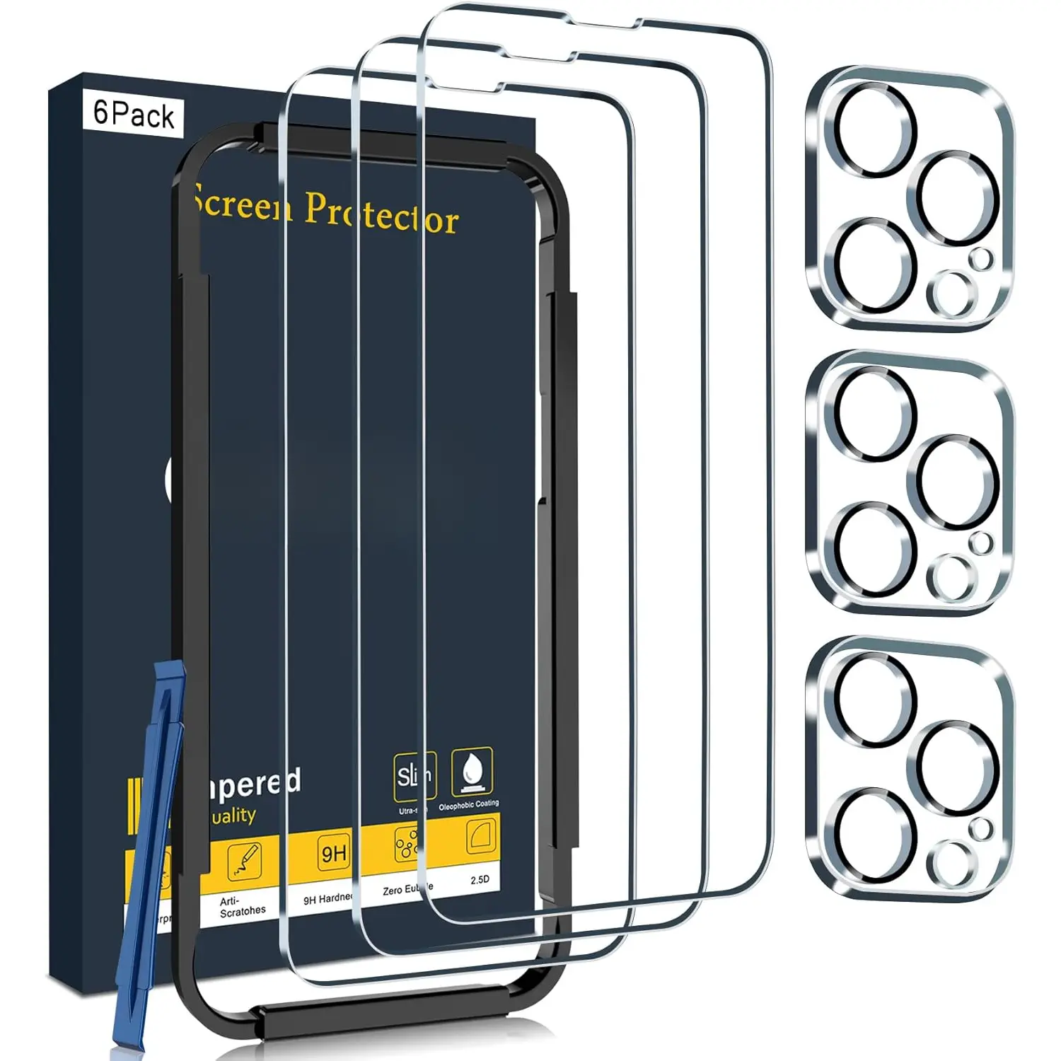 3 Pack Screen Protector for  14 Pro Max 6.7 Inch with 3 Pack Tempered Glass Camera Lens Protector, Ultra HD, 9H Hardness, Scratch Resistant, Case Friendly