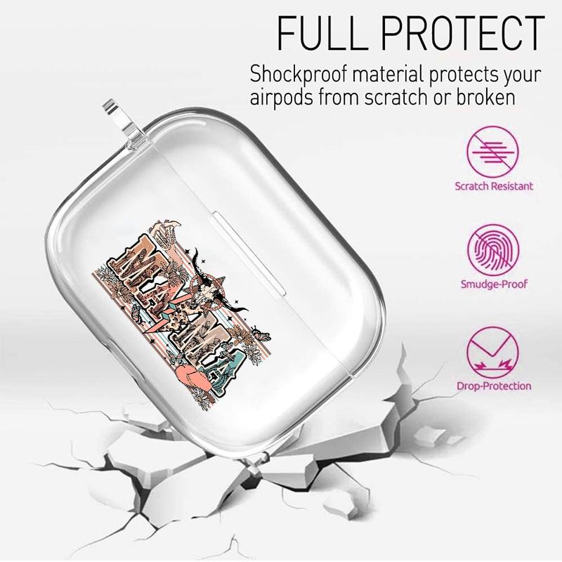 Cowboy Mama Art Pattern TPU Soft Protective Case for Apple AirPods 4/3/2/1/Pro/Pro2 Transparent Earphone Cover with Keychain Attachment