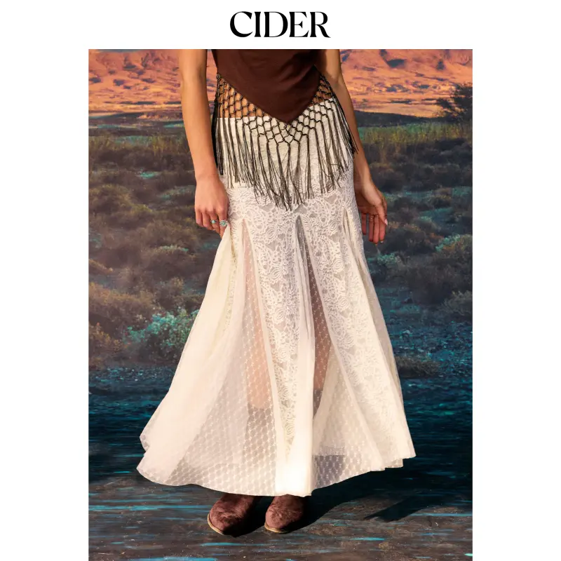 Cider Lace Low Rise Flared Maxi Skirt