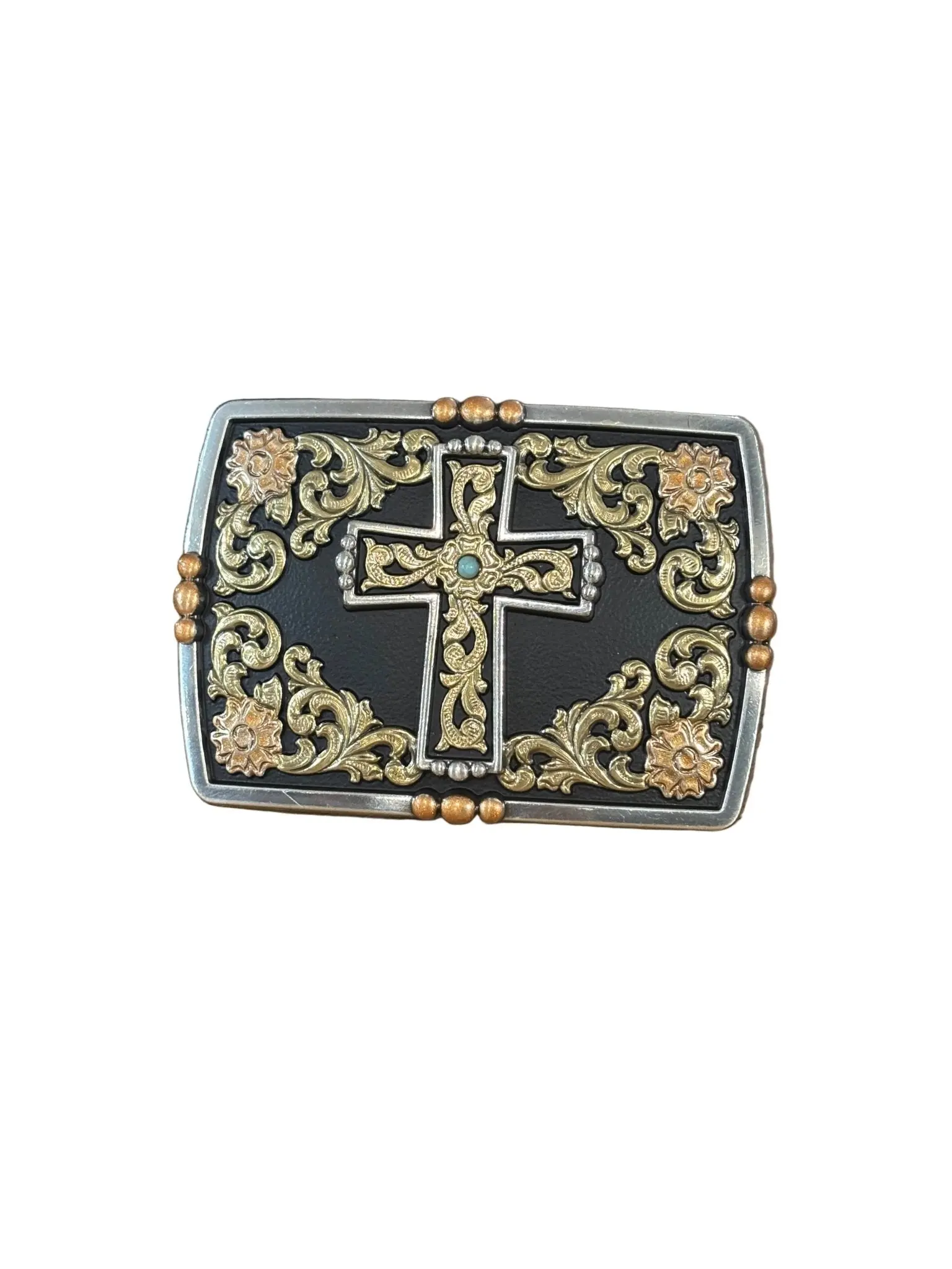 Nocona Western Belt Buckle - Black Background, Floral Engraved Rectangle, Buckles for Men's Casual Dark-Colored Belts 37962, Buckles Men's Belts