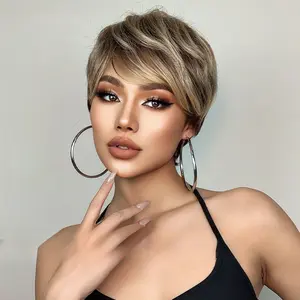Summer short hair with slight curls, European and American style, natural bob wig for women, age-reducing full head cover