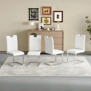 Set of 4 white PU material bow-shaped chairs - Adding fashion to minimalist and contemporary home styles, with product dimensions of 15.7*20.5*39 inches.