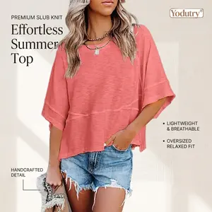 Yodutry |  Women's Summer Casual Crewneck Batwing Half Sleeve T-Shirts Solid Color Loose Fit Cute Basic Flowy Tops Tees Blouses