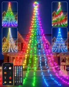 Avatar Controls Outdoor Christmas Decorations,11.8ft 344 LEDs Waterfall Lights with APP & Remote Control,RGB Christmas Tree Star Lights for DIY, Timer,Music,Multicolor