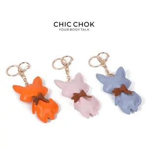 CHICCHOK[Leather kitty chain] Cute cat leather keychain Pendants Charms
