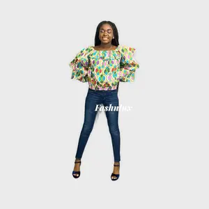 Ankara Color Pop Ruffle Blouse - Stylish Design for Women's Top in Various Colors - Blouses, Tops, Womenswear, Shirts Sleeves Comfort Fabric Fitted