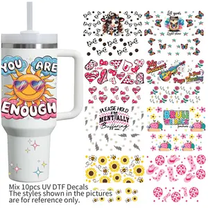 Random 10pcs 40oz Tumbler Sticker Pack -  Cute Cartoon Characters, Fun & Unique Designs for Your Cup