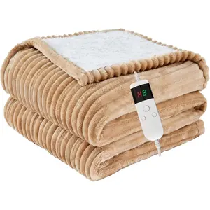 Heated Blanket Electric Throw, Soft Flannel Heating Blanket with 8 Hours Auto Off 10 Fast Heating Levels Machine Washable Sherpa Heated Blanket with Overhe