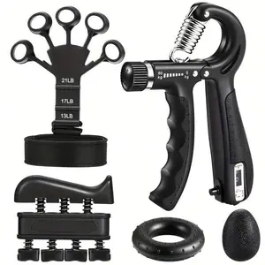 Hand Grip Enhancement Fitness Set (5-Piece Set), Forearm Grip Adjustable Resistance Grip, Finger Stretcher, Grip Rings And Stress Reducing Grip Balls