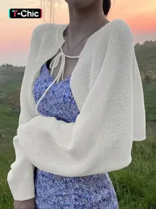 Women's Solid Color Tie Front Adjustable Fit Crop Cardigan, Casual Long Sleeve Knitwear for Spring & Fall, Fashion Womenswear Knit Clothing for Daily Wear