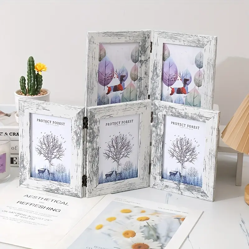 Perfect 4x6 Ink Combination Photo Frame, Hinged Foldable Frame with Acrylic Stand, Home Living Room Office Decor, Christmas Valentine's New Year Gift