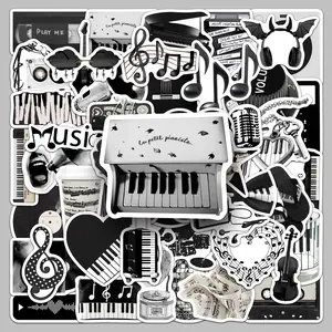 50pcs black and white music style cartoon personality trend creative stickers mobile phone case storage box stationery desktop stickers