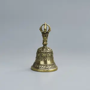 Carved Bronze Metal Percussion Instrument Bell - Hand-Held Shaker with Clapping Handle, Artisanal Craftsmanship, Soothing Healing Sounds, Ideal for Church and Festive Occasions