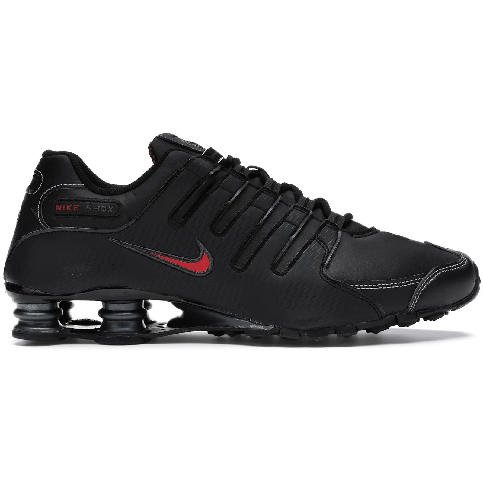 Nike Shox NZ Black Varsity Red Sneakers / Men’s Casual Athletic Shoes / Lace-Up Performance Footwear / Signature Shox Cushioning / Lightweight Supportive Design / Durable Rubber Outsole / Black and Varsity Red Colorway / Retro Running-Inspired Style