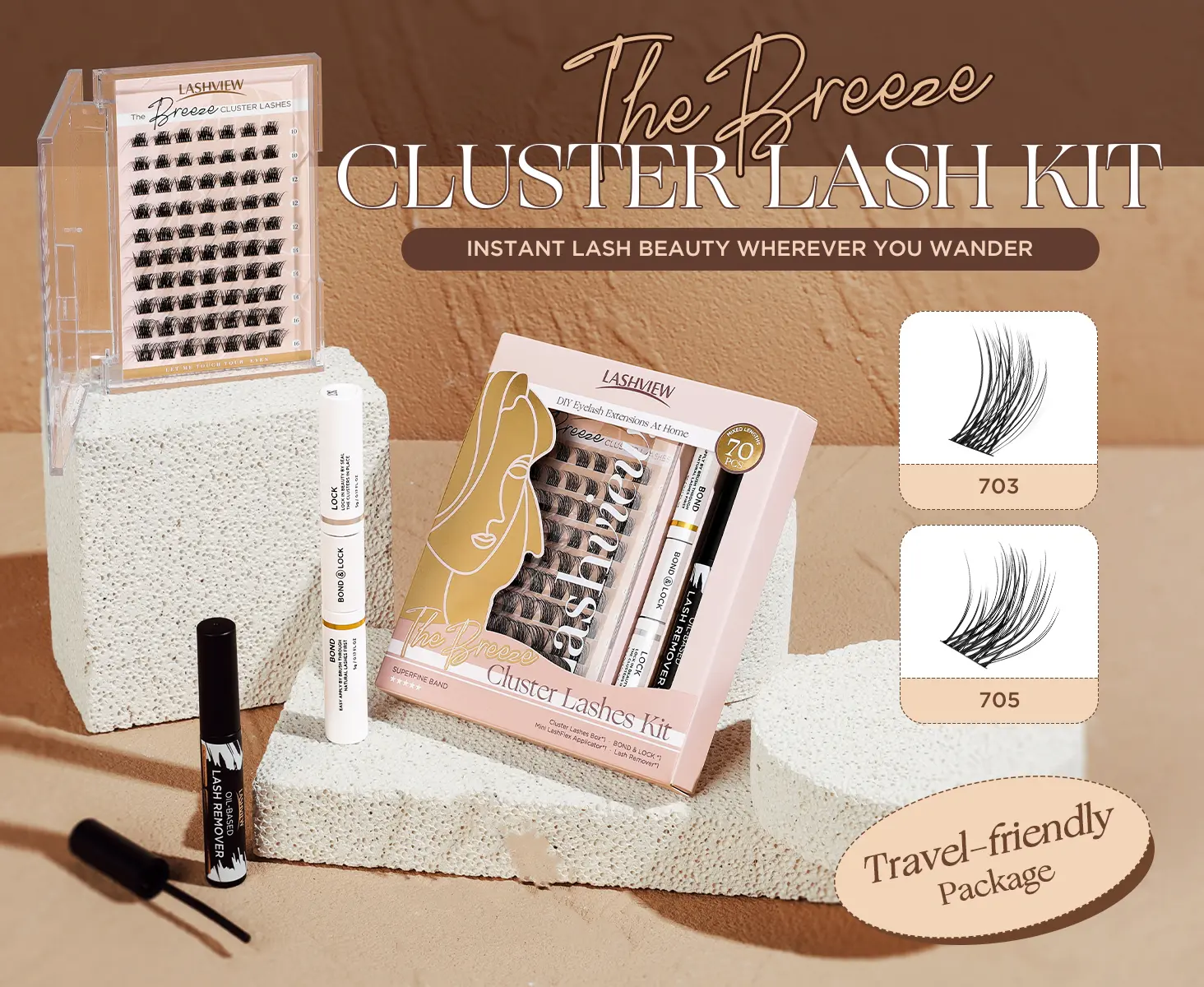 False eyelashes set-CLUSTER LASHES *70pCS,BOND & LOCK * 1pCs,CLUSTER LASH REMOVER *1pCS,MINI PHOENIX APPLICATOR * 1pCs