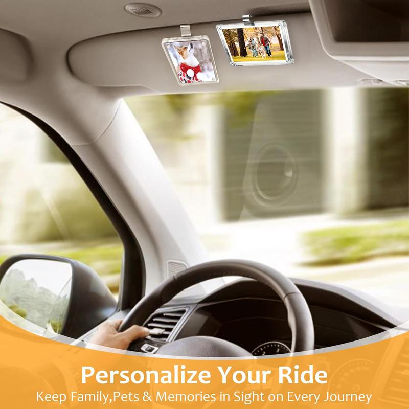 2 Counts Magnetic Car Sun Visor Photo Clips Clear Acrylic Display Frames for Family Pet Photos Easy Clip Driver Gift Daily Use Set for Home Refrigerator Vehicle