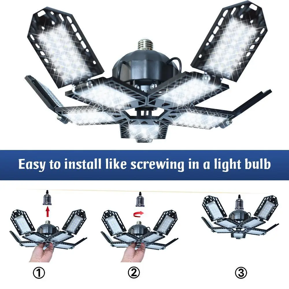 Deformable LED Garage Ceiling Light, Super Bright Adjustable LED Panels, E26/E27 Screw-in Base, Warehouse Workshop Shop Light, Black Friday Home Improvement Gift