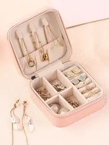 1pc Simple Velvet Jewelry Storage Box With Lid, Home Use Earrings Rings Necklace Organizer, Portable Jewelry Case for Travel, Model A001
