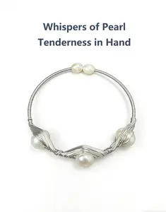 【Whisper Series】 Niche Unique Wire-Wrapped Bracelet - Handmade Natural Freshwater Pearl, Daily Wear Gift Box Wrapping Bangle natural  pearls