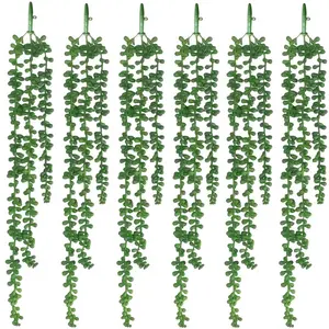 4/6 Pack 25.6 Inch Faux String of Pearls, Realistic Green Hanging Plant, Love Tears Succulent for Indoor Home Decor, Wedding, Holiday & Year-Round Decoration