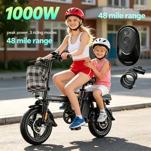 On Sale#Portable 14"Inch Folding Electric Bike Fold Into Car Trunk 1000W Motor 15Ah Removable Battery 38 Miles Commuter E-Bike With LED Meter & Dual Disc Brake