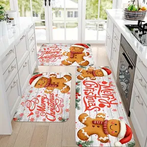 2/3pcs Set Christmas Kitchen Mat, Christmas Wooden Board Mat, Christmas Gingerbread for Man Mat, Winter Snowflake, Kitchen Buffering Mat