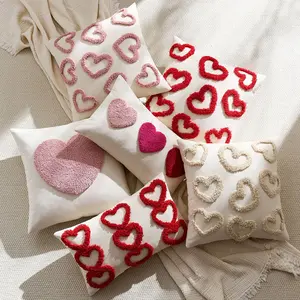 Valentine's Day Couple Pillow Cover, Heart Embroidered Cushion Case, Modern Simple Cute Decorative Pillowcase, Bedside Sofa Bedroom Decoration