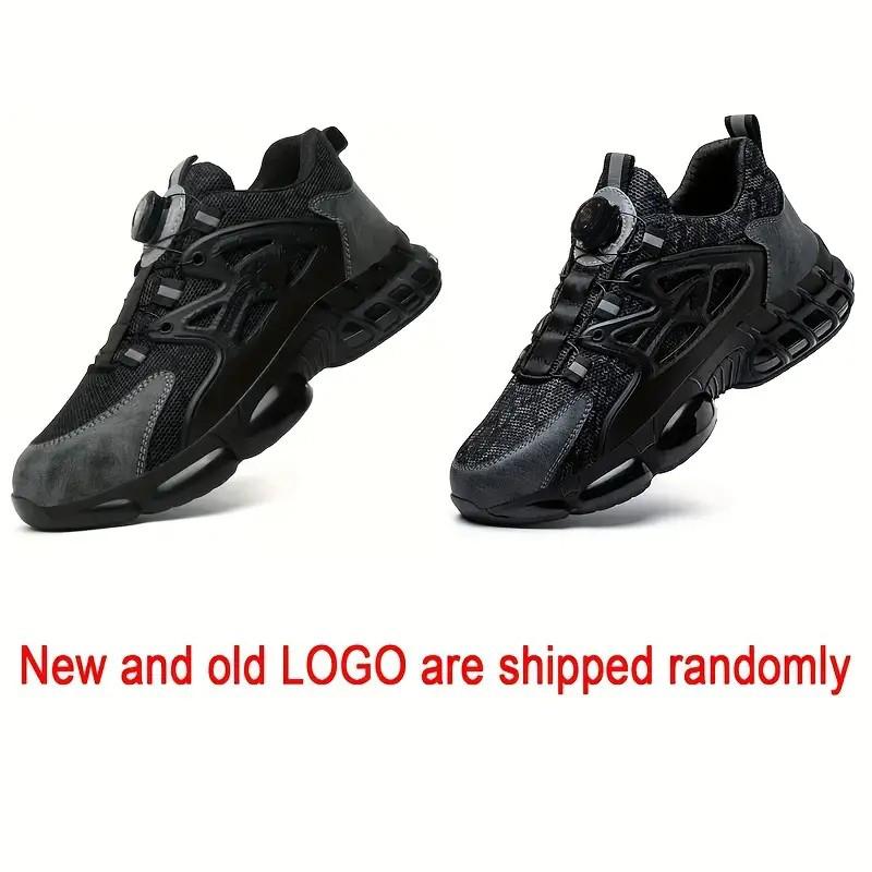 Men's Plus Size Safety Shoes with Rotating Buckle - Steel Toe, Puncture-Resistant, Breathable Mesh Upper, Anti-Smash & Anti-Stab Design, Comfortable Non-Slip Work Sneakers for Industrial & Outdoor Use