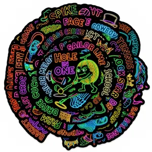 50 cyber-neon stickers for vegetable and fruit personification, suitable for decorating planners, suitcases, and water bottles