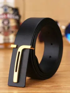 Fashionable Minimalist Men's Belt High-Quality PU Leather Belt Gold Buckle Pin Buckle Belt Business Casual Belt For Men